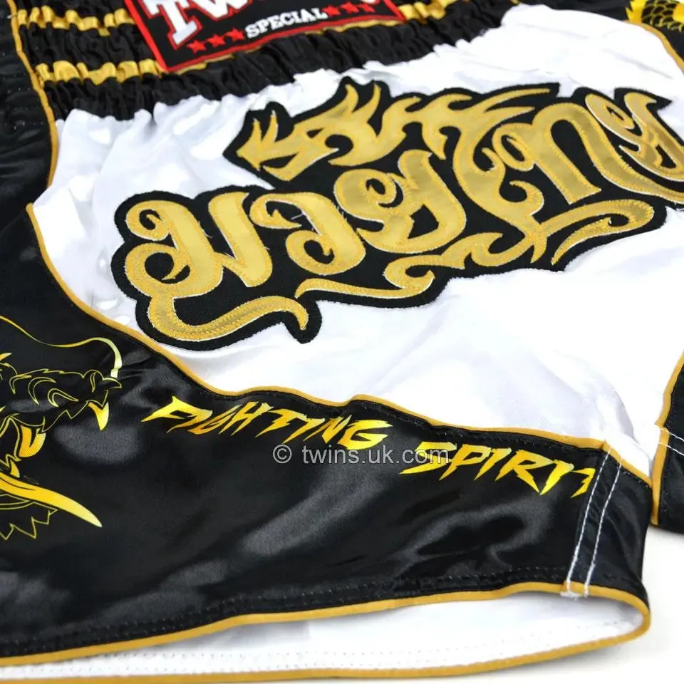 Twins Special Dragon Muay Thai Shorts - Black & White