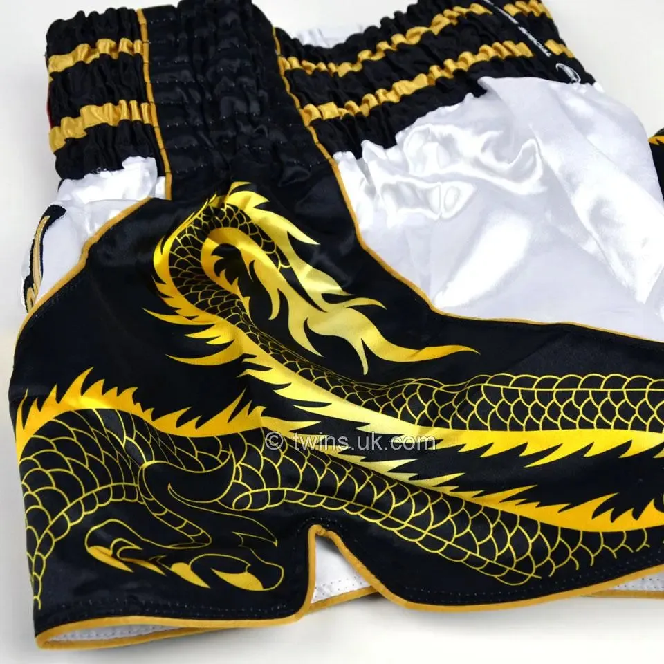 Twins Special Dragon Muay Thai Shorts - Black & White