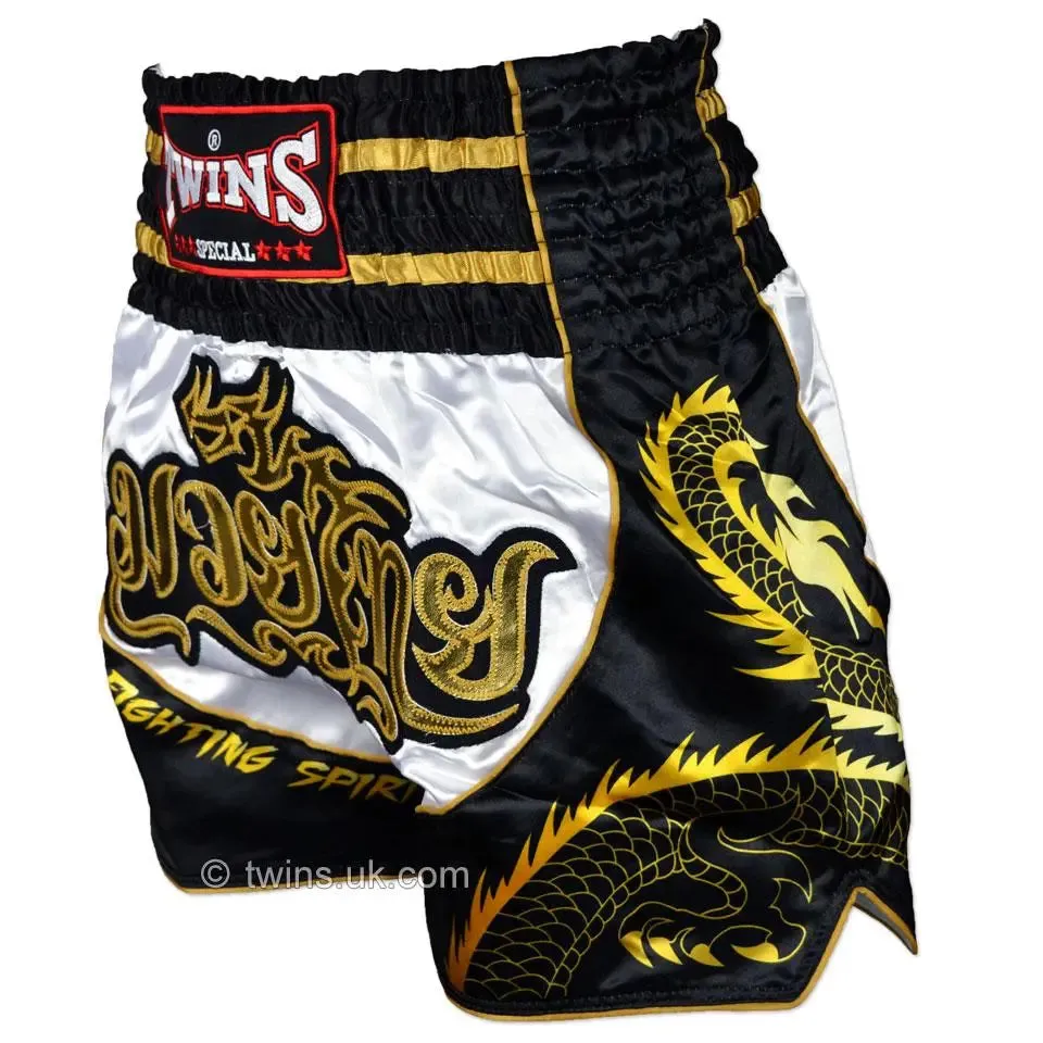 Twins Special Dragon Muay Thai Shorts - Black & White