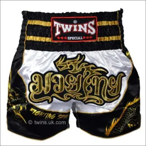 Twins Special Dragon Muay Thai Shorts - Black & White