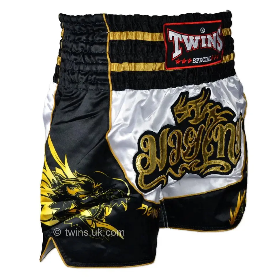 Twins Special Dragon Muay Thai Shorts - Black & White