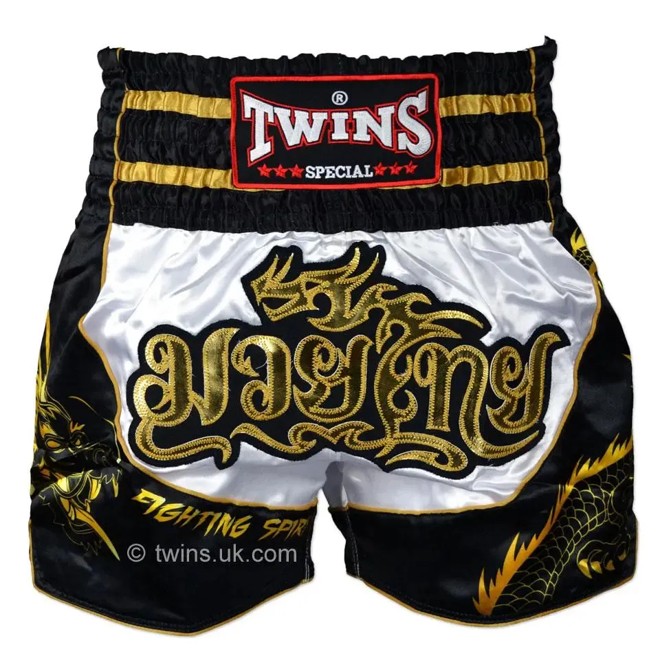 Twins Special Dragon Muay Thai Shorts - Black & White