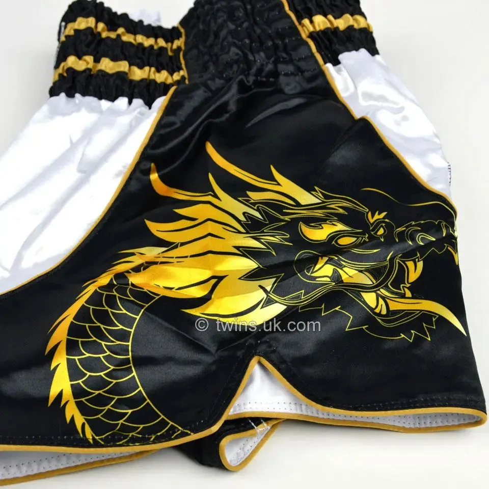 Twins Special Dragon Muay Thai Shorts - Black & White