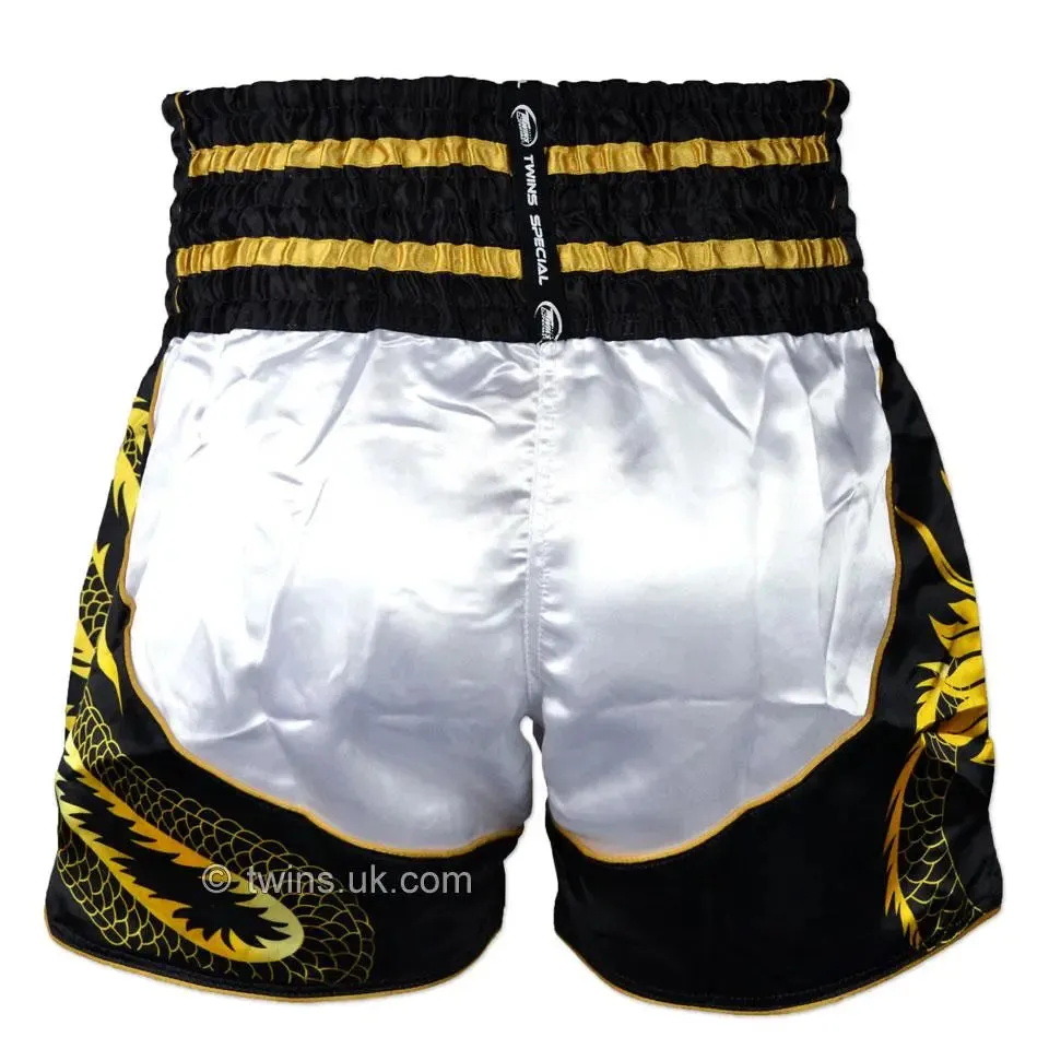 Twins Special Dragon Muay Thai Shorts - Black & White