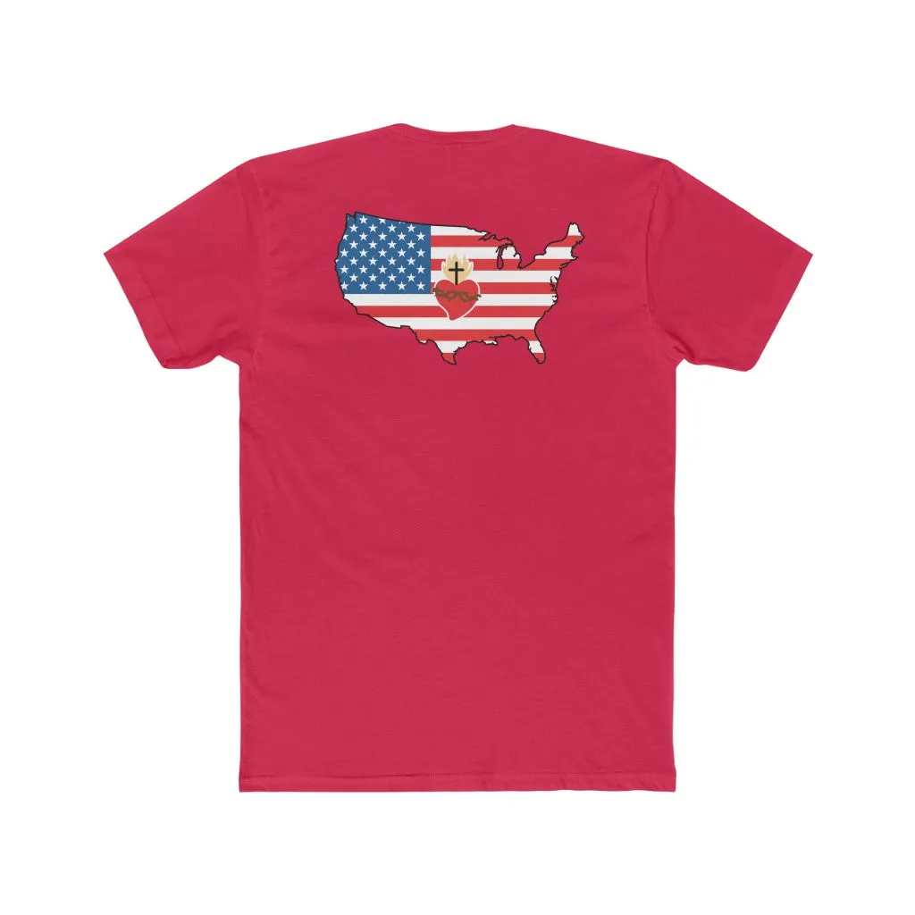 USA American Flag Patriotic gift Religious Christian Christ the King Men's Cotton Crew Tee Shirt