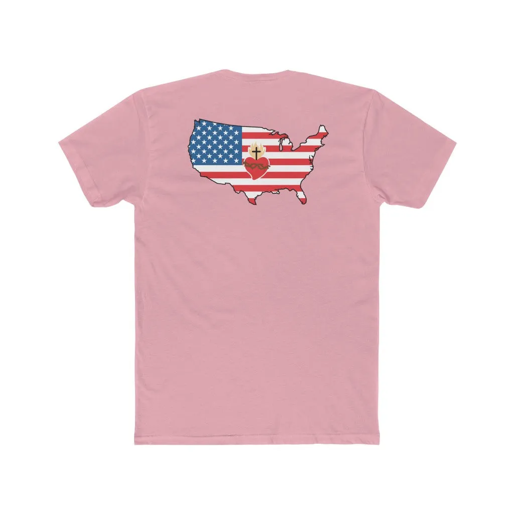 USA American Flag Patriotic gift Religious Christian Christ the King Men's Cotton Crew Tee Shirt