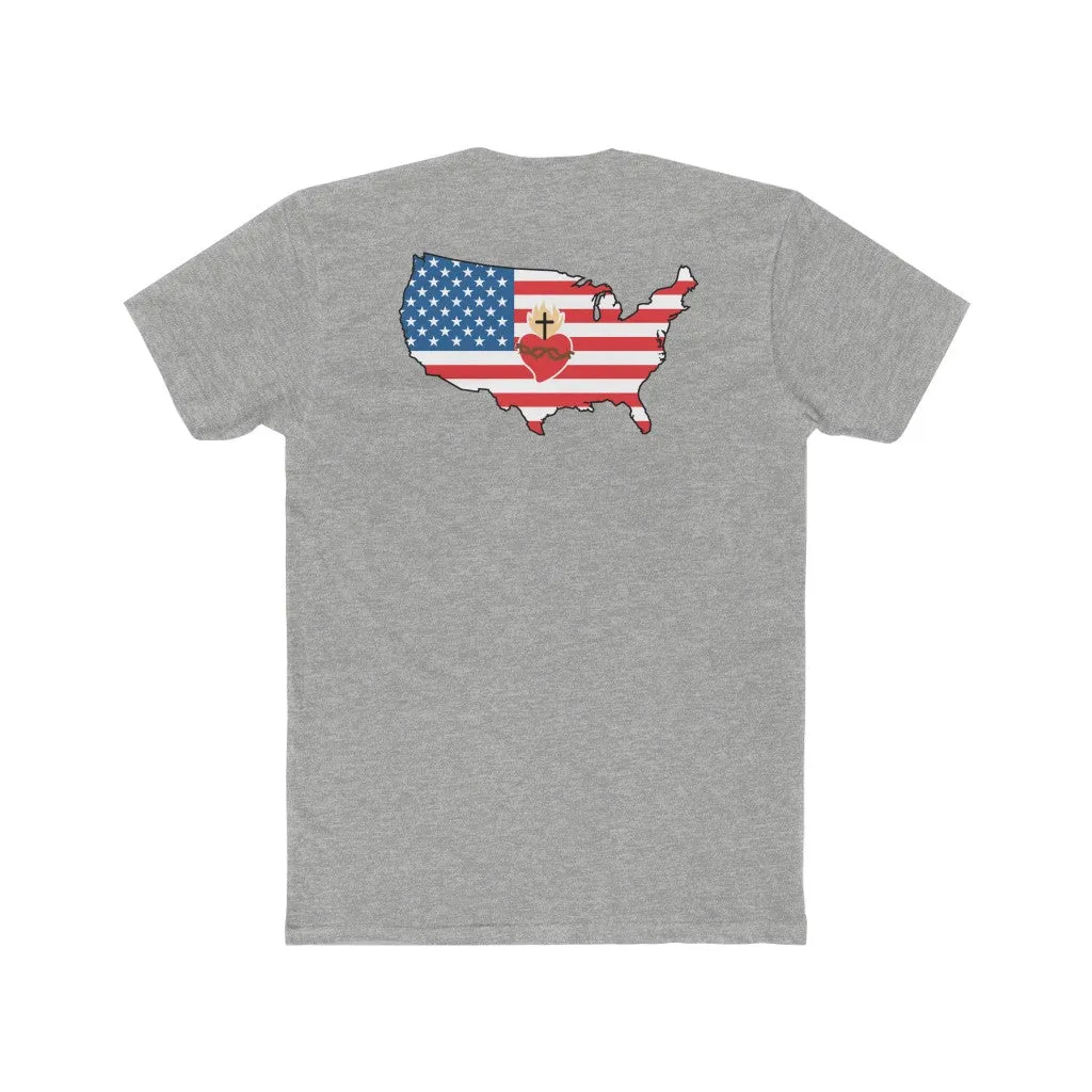 USA American Flag Patriotic gift Religious Christian Christ the King Men's Cotton Crew Tee Shirt