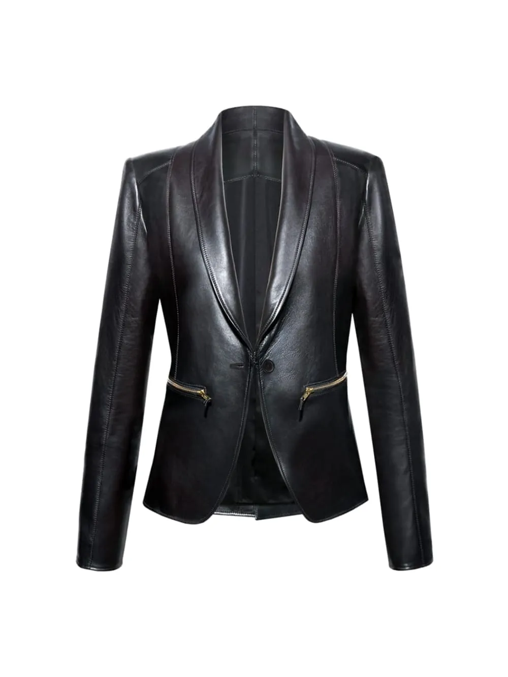 Velvet Touch Lambskin Leather Blazer for Women
