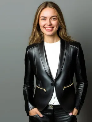 Velvet Touch Lambskin Leather Blazer for Women