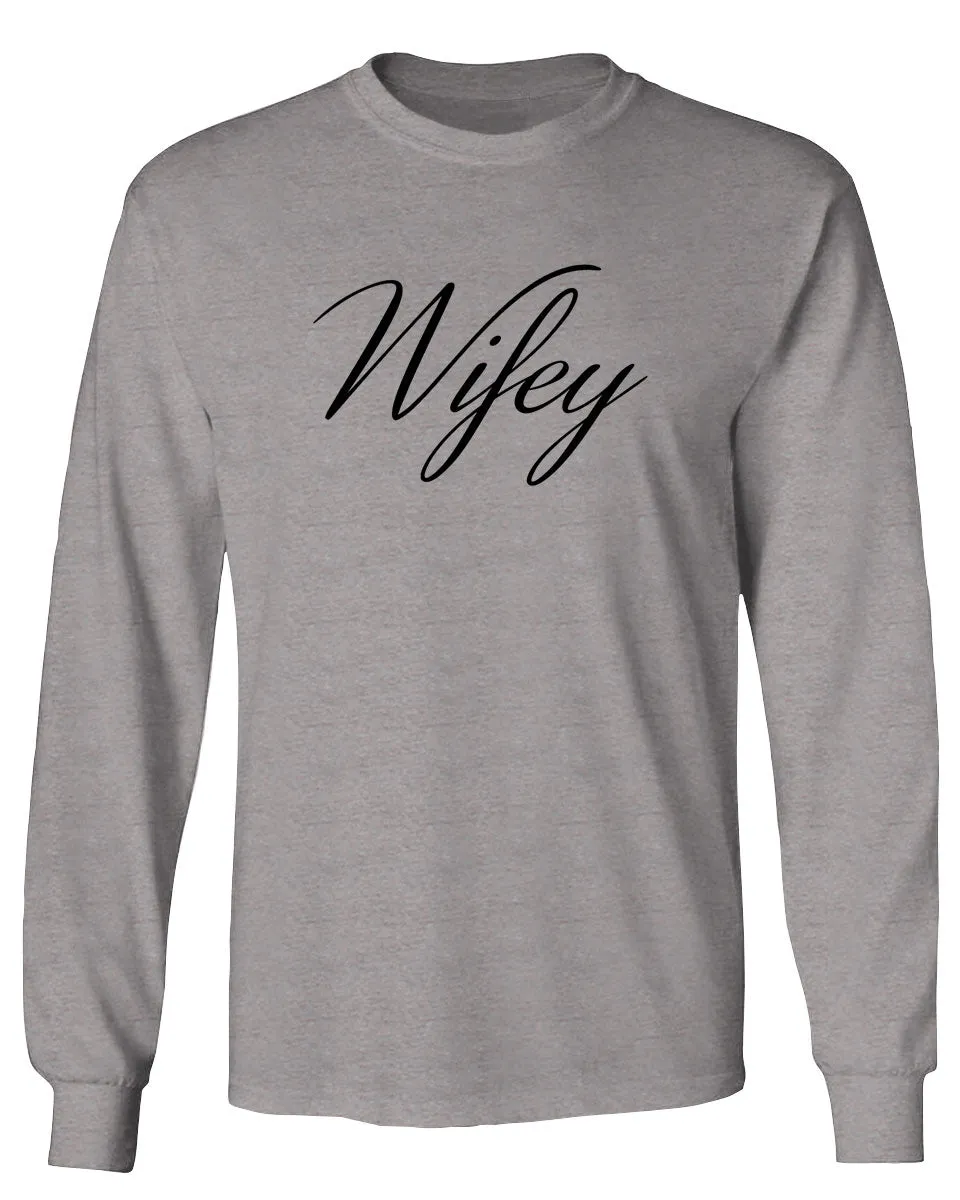 VICES AND VIRTUESS Letter Printed Wifey Couple Wedding Hubby Matching Bride mens Long sleeve t shirt