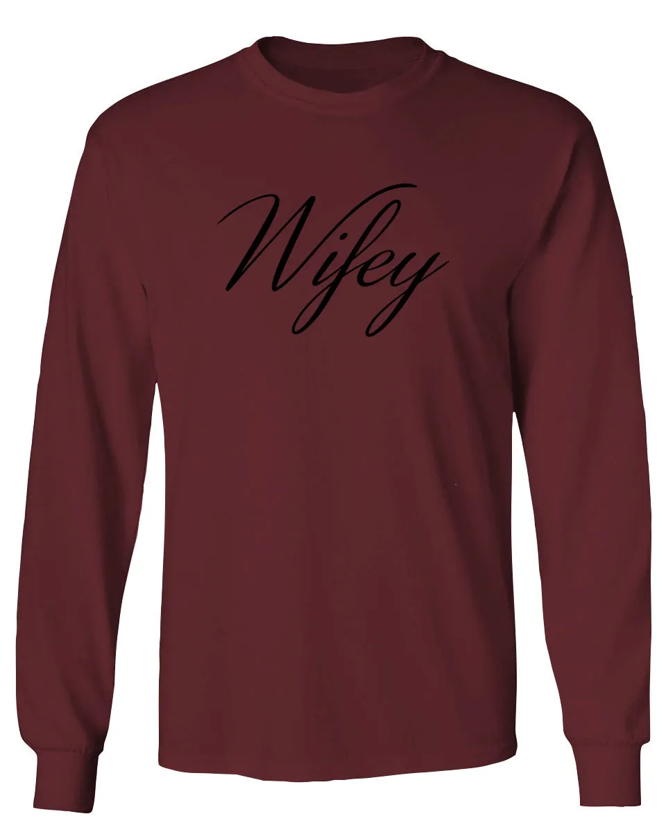VICES AND VIRTUESS Letter Printed Wifey Couple Wedding Hubby Matching Bride mens Long sleeve t shirt