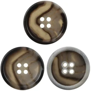 Vintage Burnt-Edge Black-Gray Textured Urea Buttons 30 Pack
