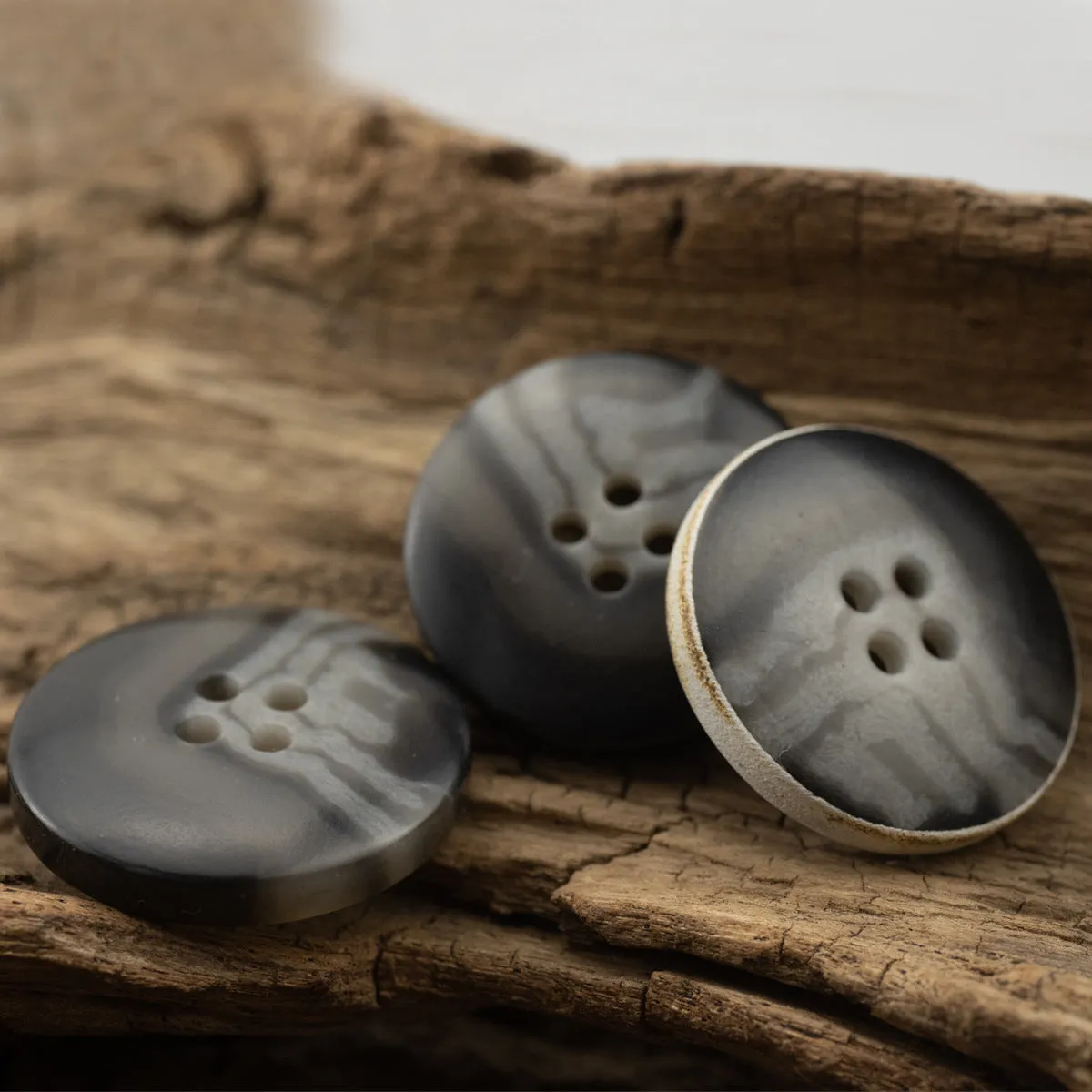 Vintage Burnt-Edge Black-Gray Textured Urea Buttons 30 Pack
