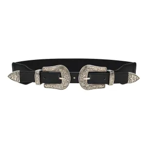 Vintage Carved Double Button Elastic Belt for Women