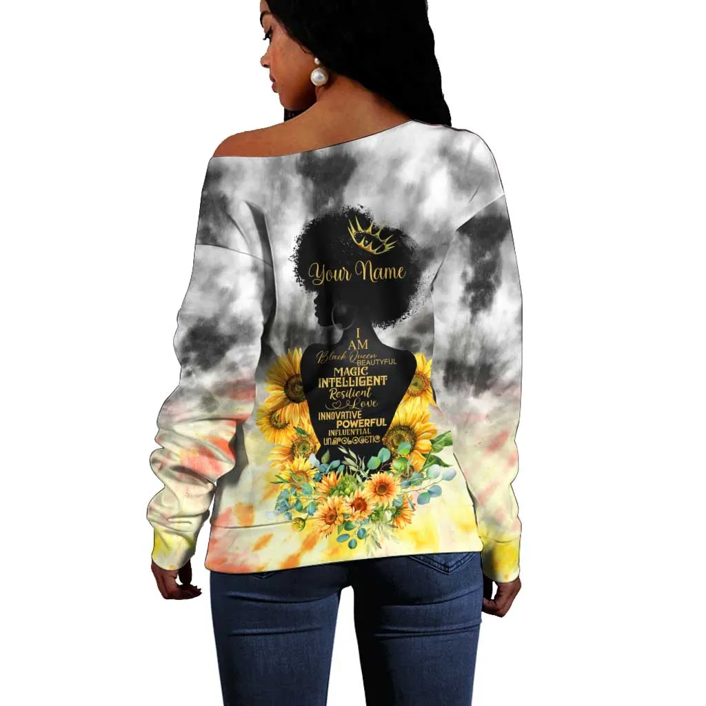 Vintage Flowers - I Am Black Queen Off Shoulder Sweater DT02