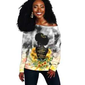 Vintage Flowers - I Am Black Queen Off Shoulder Sweater DT02