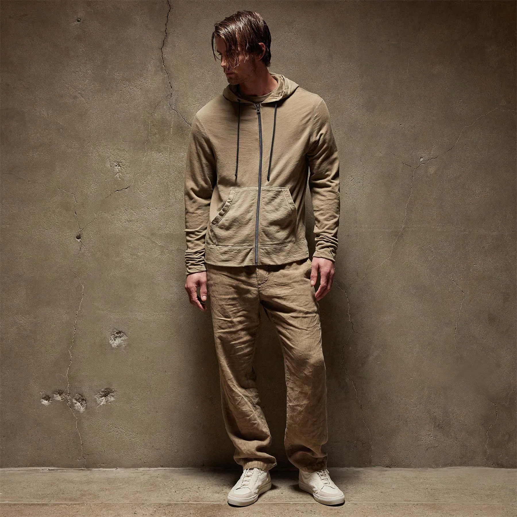 Vintage French Terry Zip Up Hoodie - Cashew Pigment