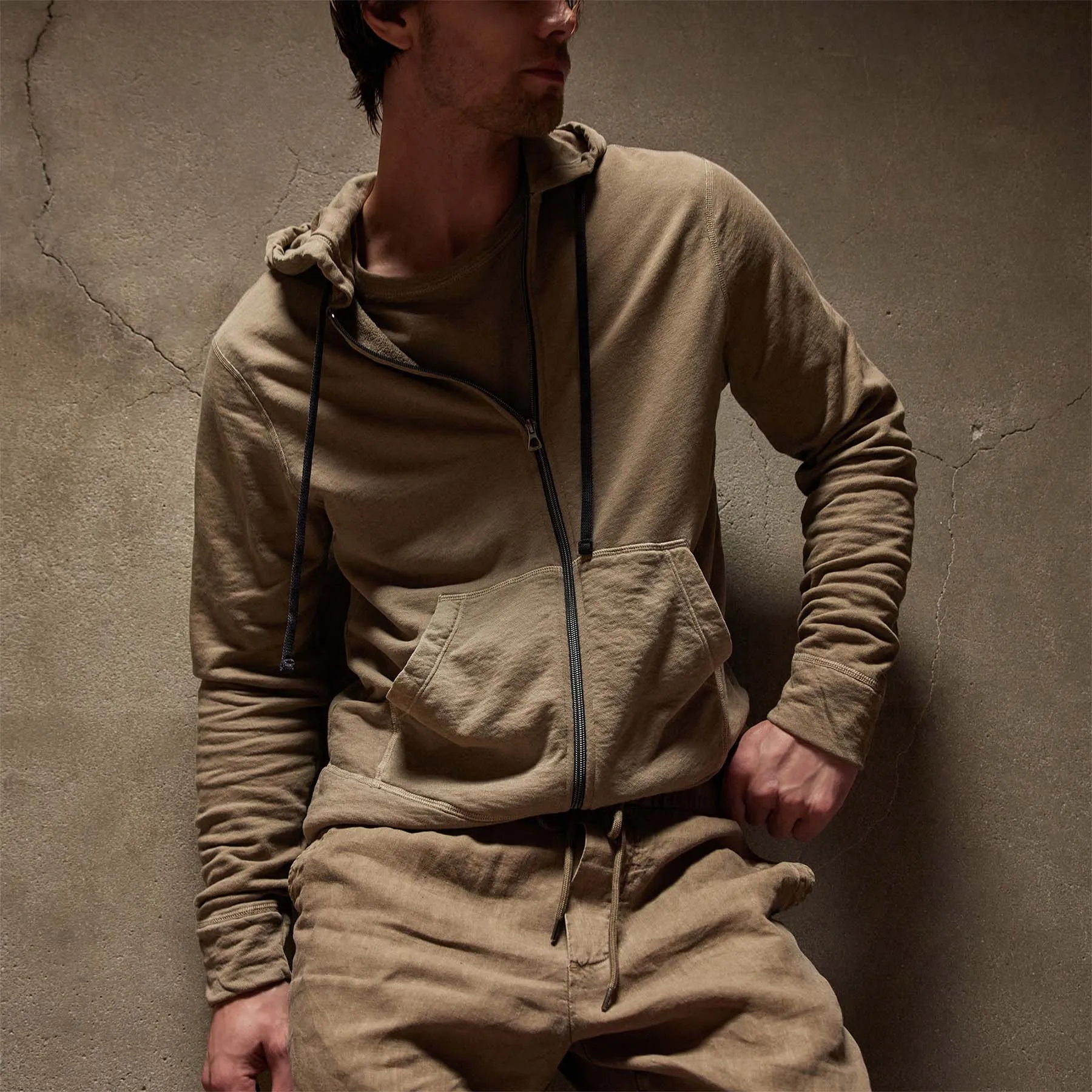 Vintage French Terry Zip Up Hoodie - Cashew Pigment