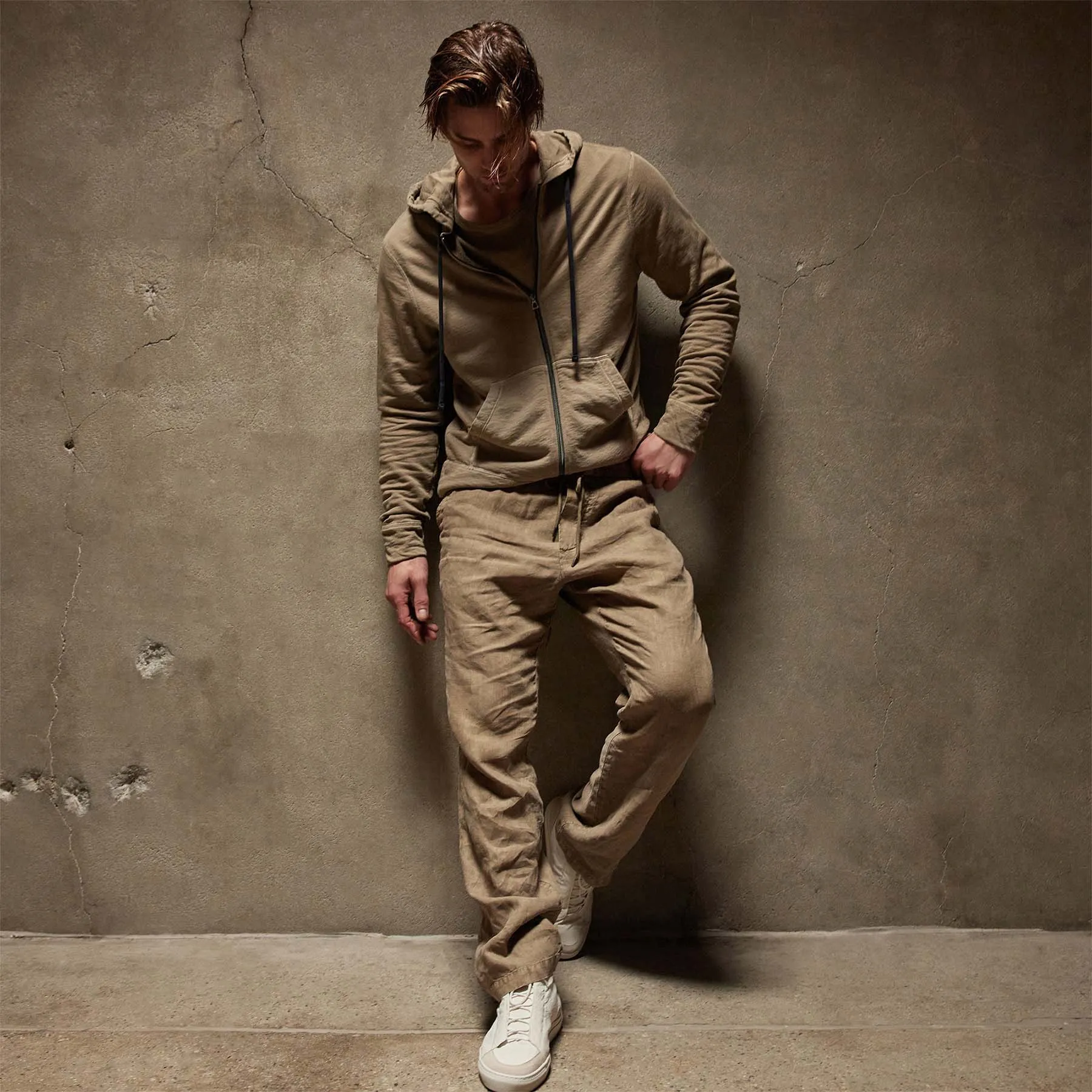 Vintage French Terry Zip Up Hoodie - Cashew Pigment