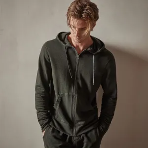Vintage French Terry Zip Up Hoodie - Dark Olive Pigment