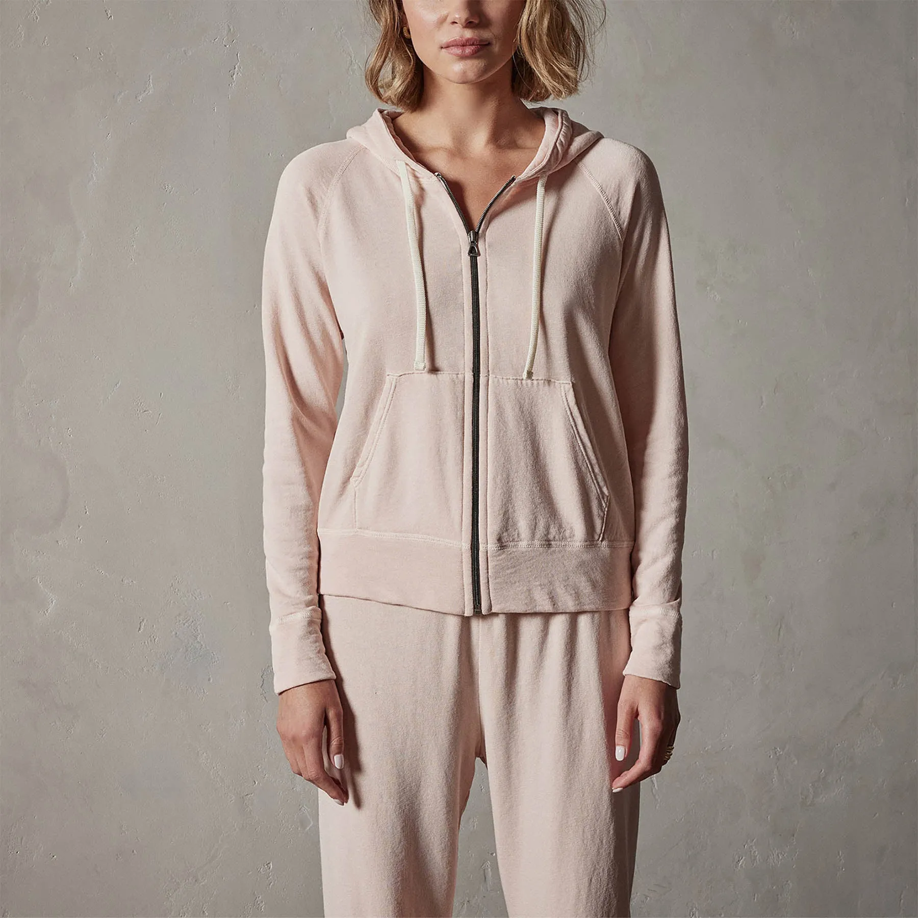 Vintage French Terry Zip Up Hoodie - Nougat Pigment