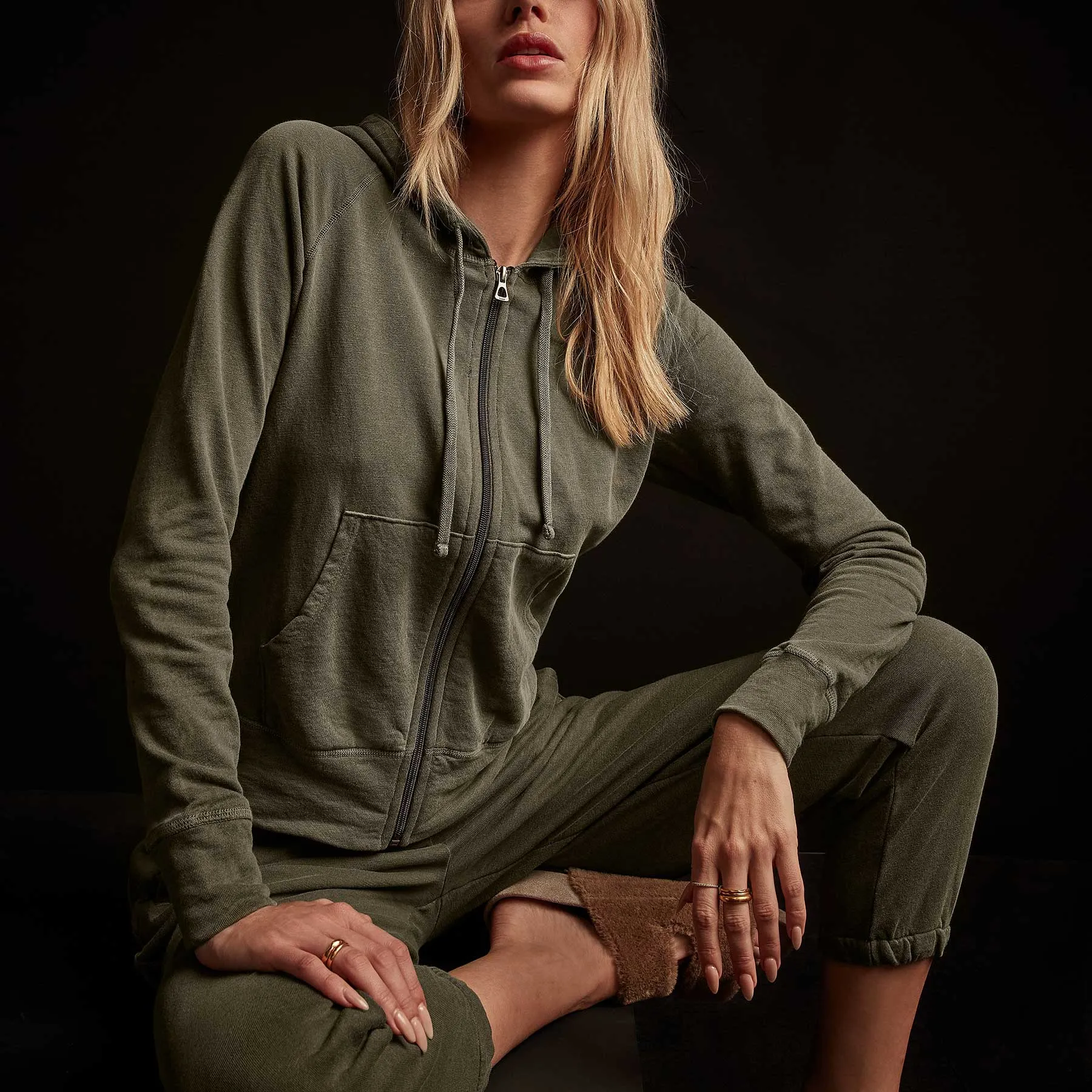 Vintage French Terry Zip Up Hoodie - Old Whiskey Pigment