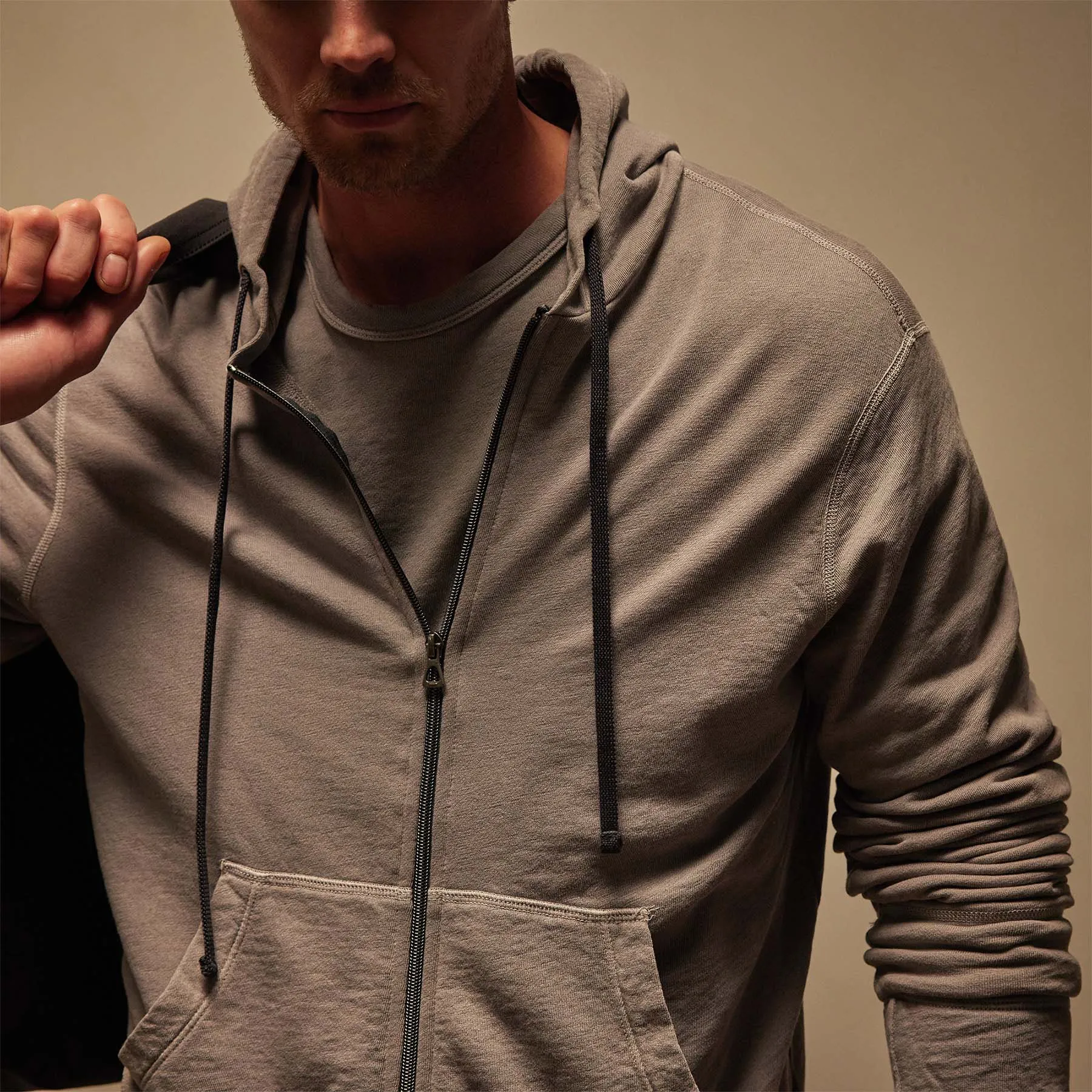 Vintage French Terry Zip Up Hoodie - Silver Grey Pigment