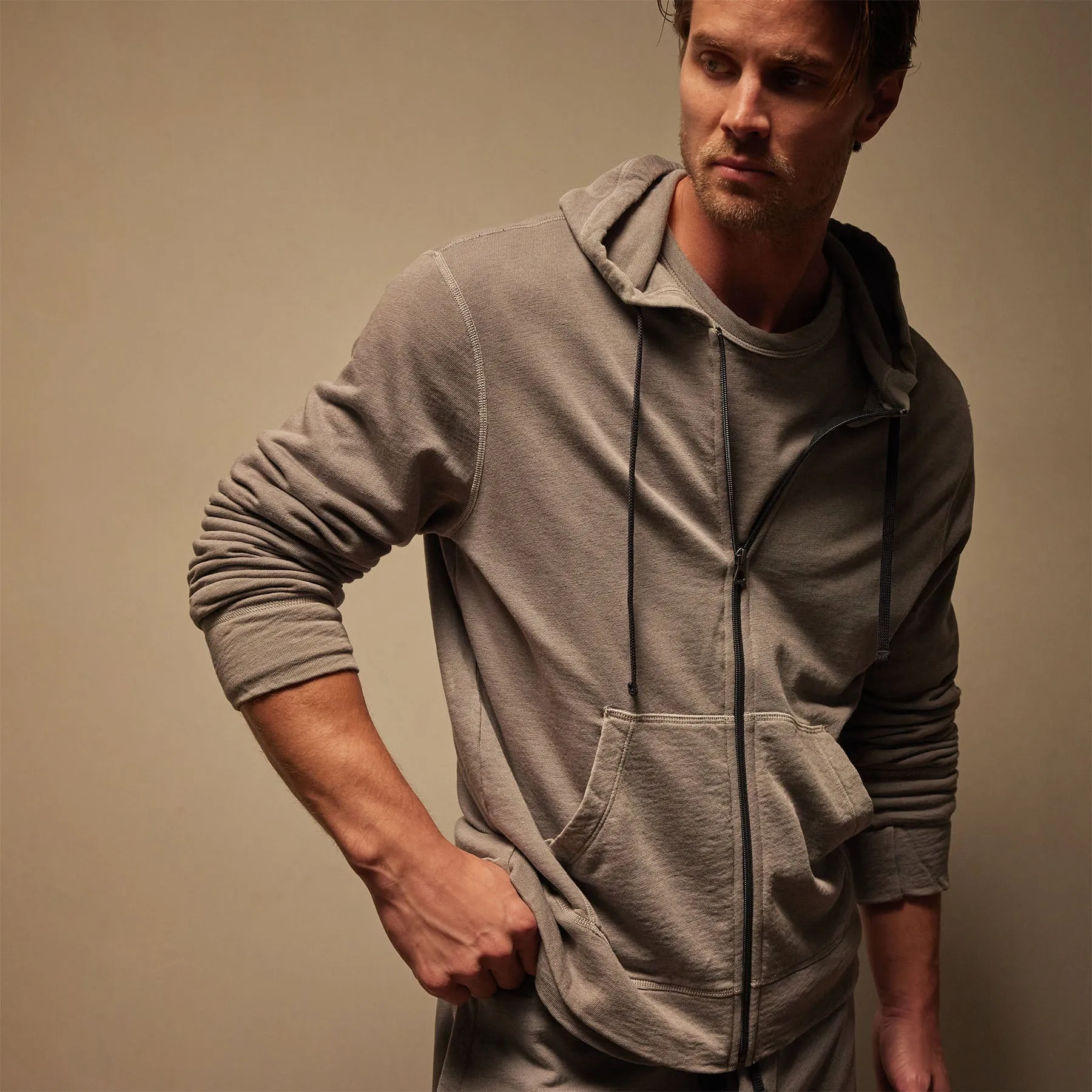 Vintage French Terry Zip Up Hoodie - Silver Grey Pigment