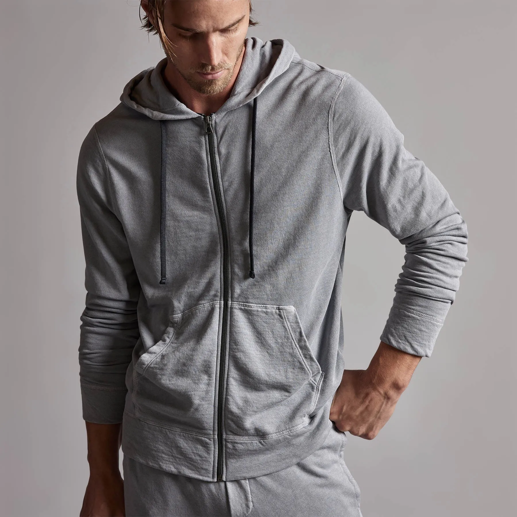 Vintage French Terry Zip Up Hoody - Breeze Pigment