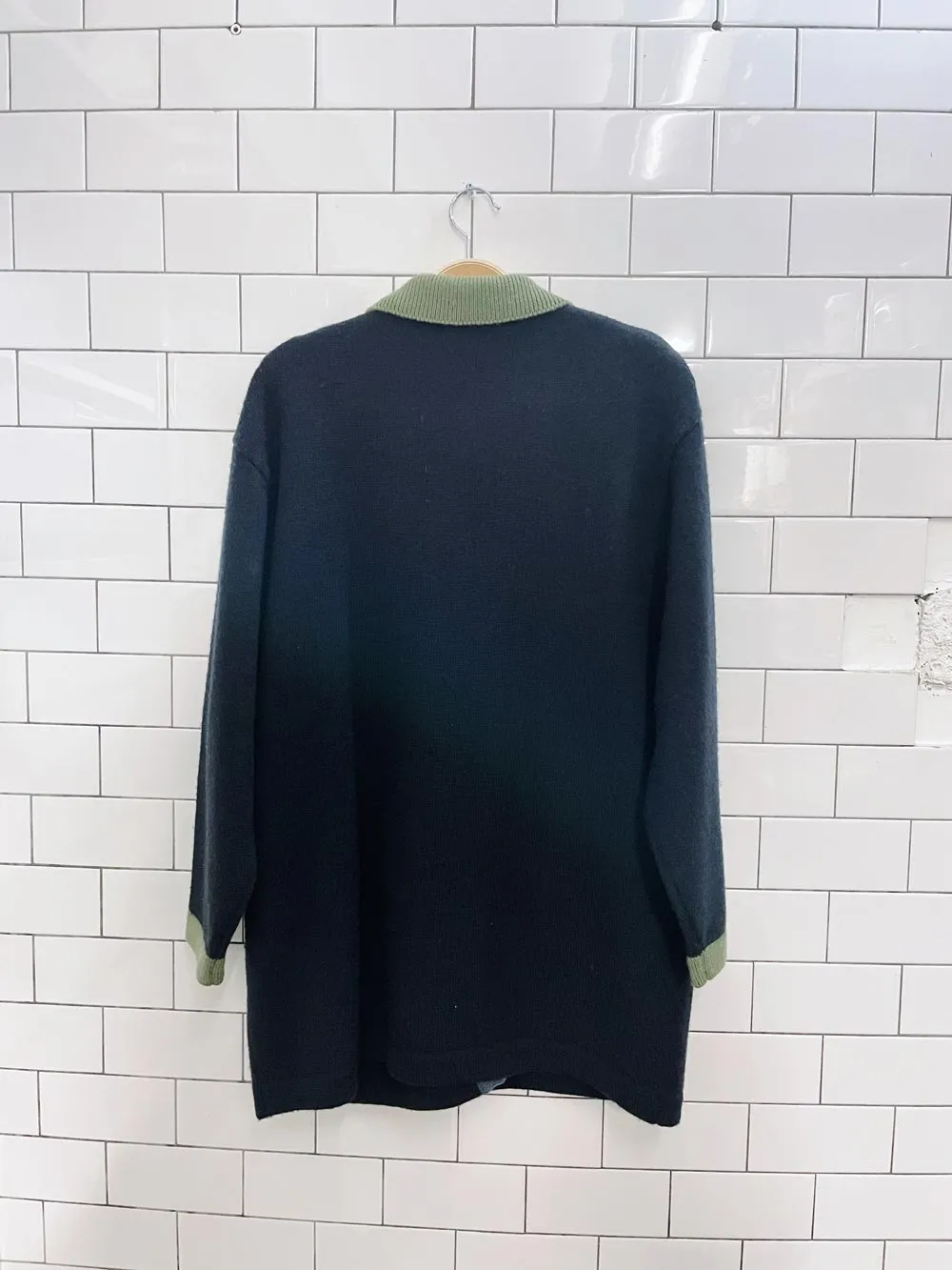 vintage gary 100% wool colour block trim cardigan