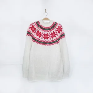 vintage hand-knit fair isle snowflake metallic crew