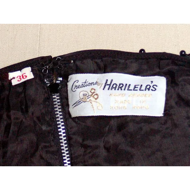 Vintage Ladies Sleeveless Shell Black Lace Harilela's Hand Beaded 1960s 36