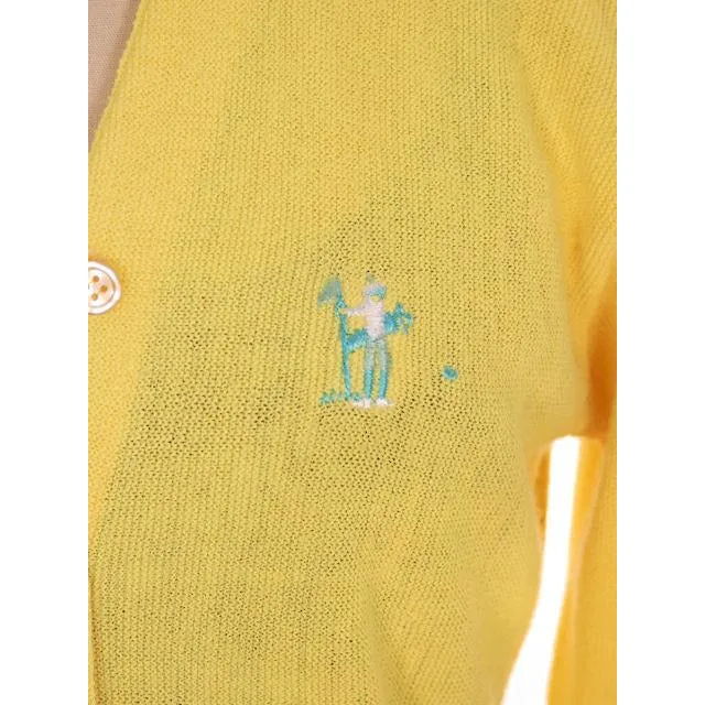 Vintage  Orlon Cardigan Yellow Golf Embroidery  M 1960s Haymaker