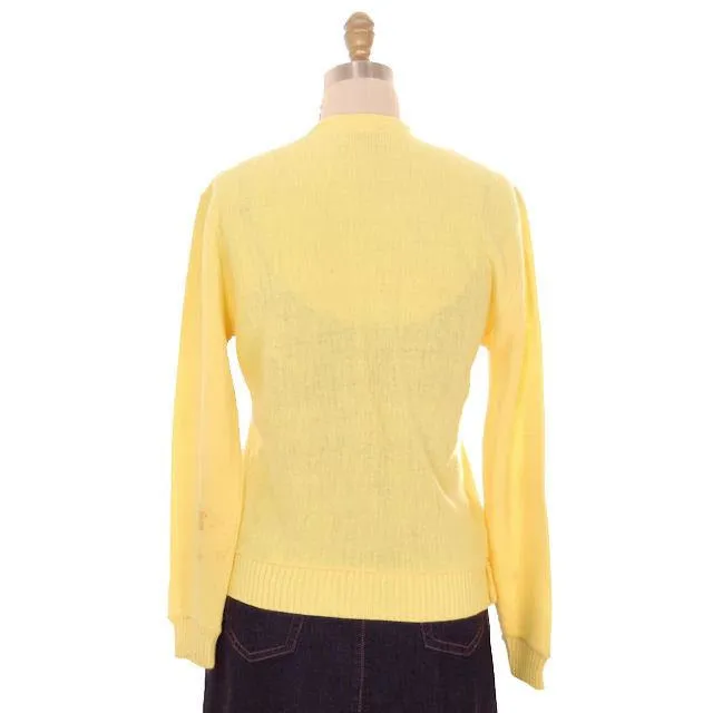 Vintage  Orlon Cardigan Yellow Golf Embroidery  M 1960s Haymaker