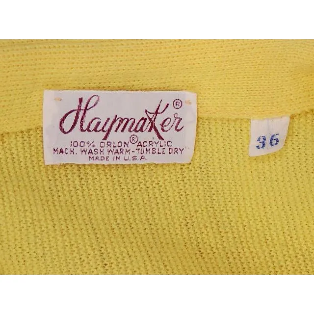 Vintage  Orlon Cardigan Yellow Golf Embroidery  M 1960s Haymaker