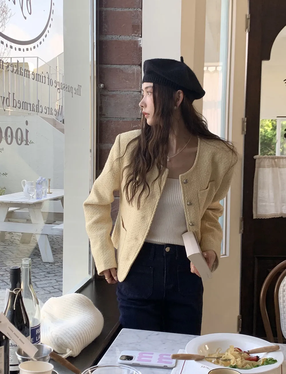 Vintage tweed Wool Single-breasted Suit Jacket