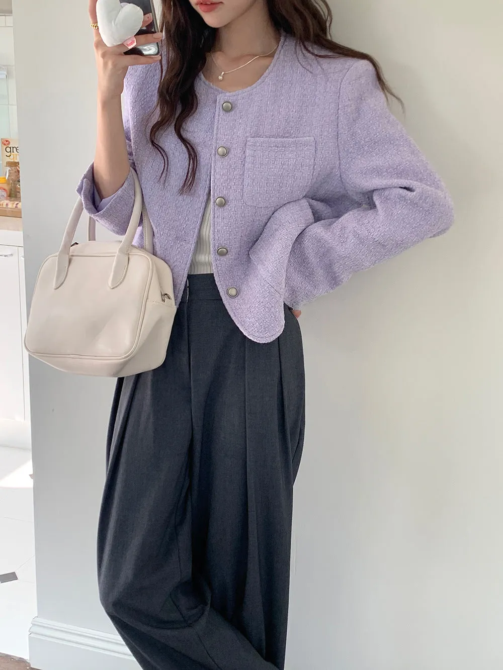 Vintage tweed Wool Single-breasted Suit Jacket