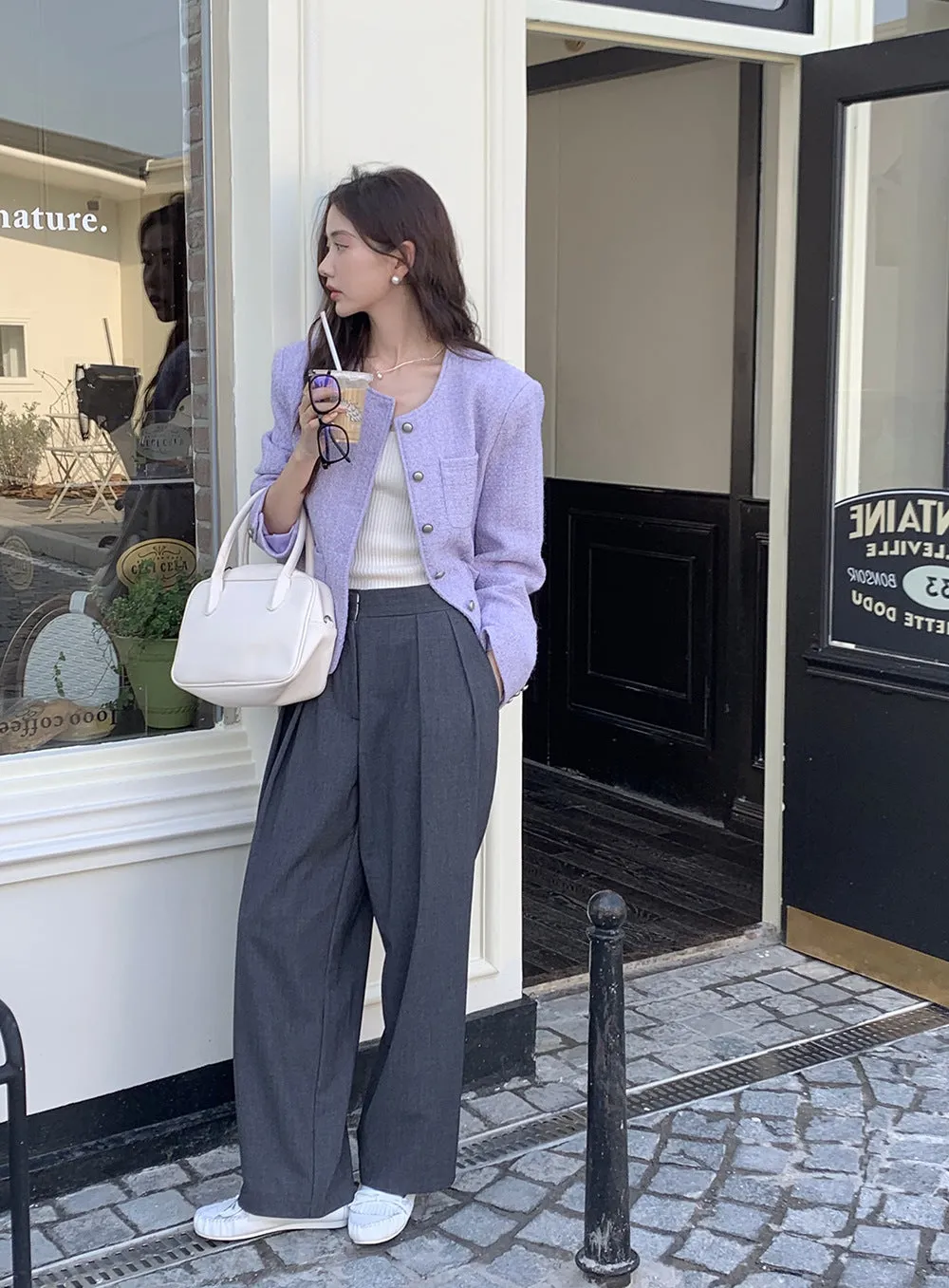 Vintage tweed Wool Single-breasted Suit Jacket