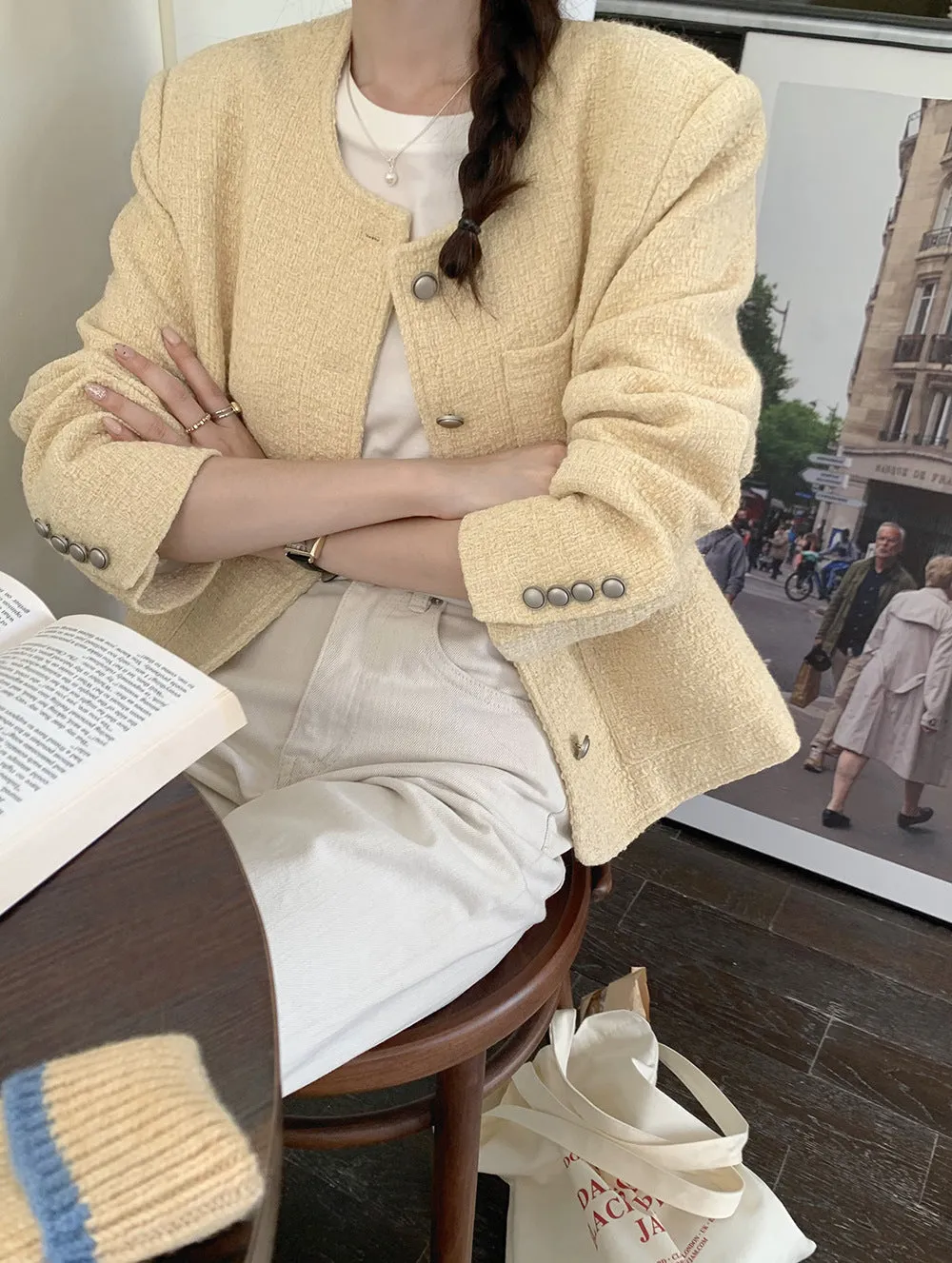 Vintage tweed Wool Single-breasted Suit Jacket