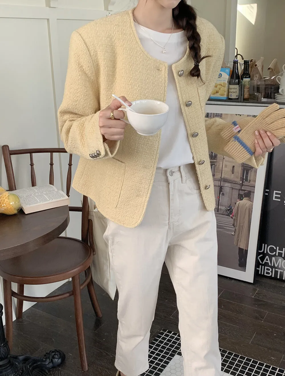 Vintage tweed Wool Single-breasted Suit Jacket