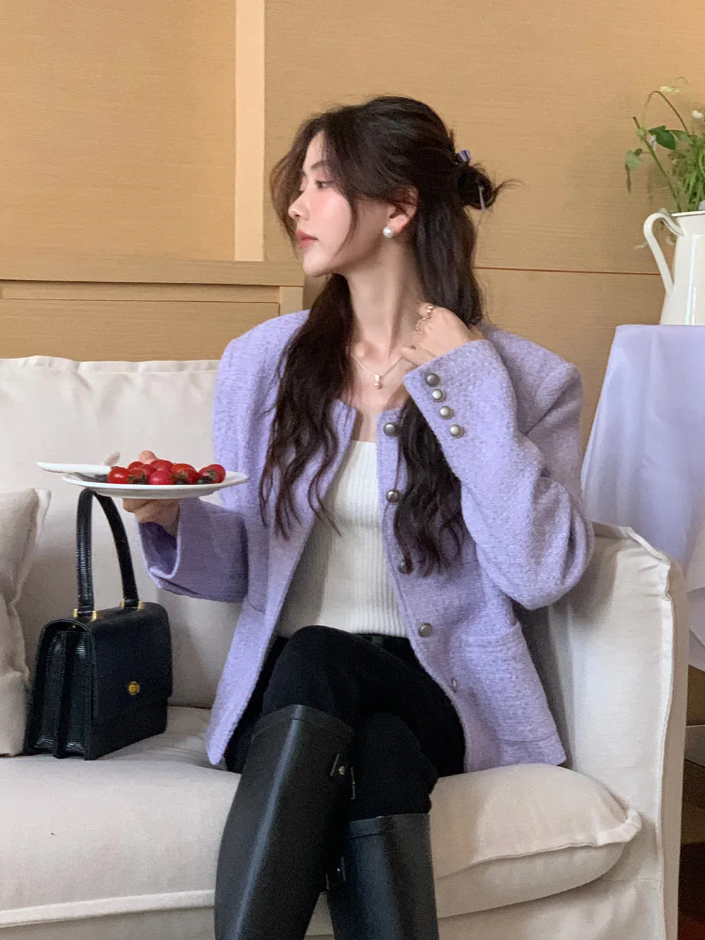 Vintage tweed Wool Single-breasted Suit Jacket