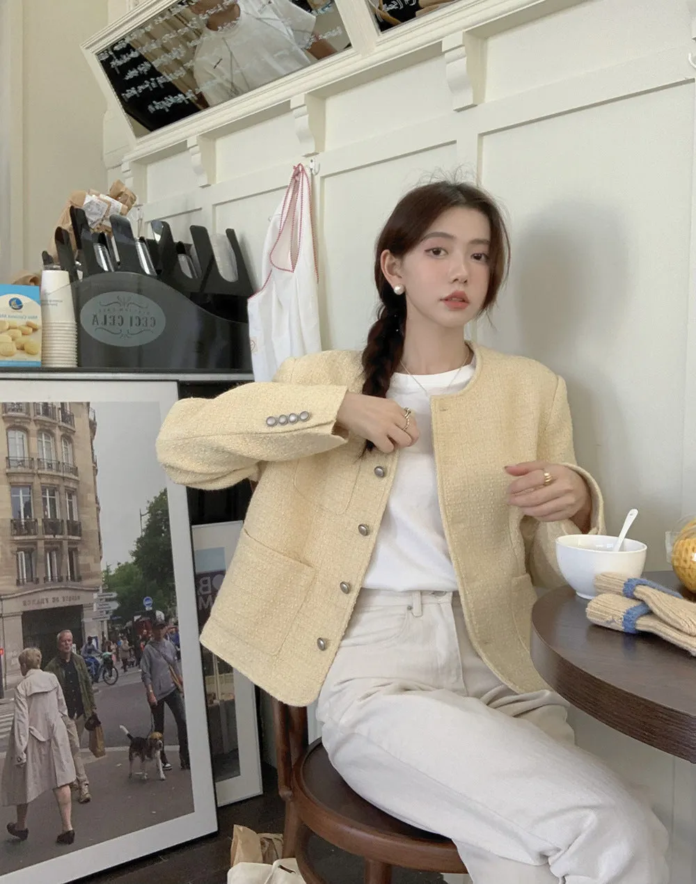 Vintage tweed Wool Single-breasted Suit Jacket
