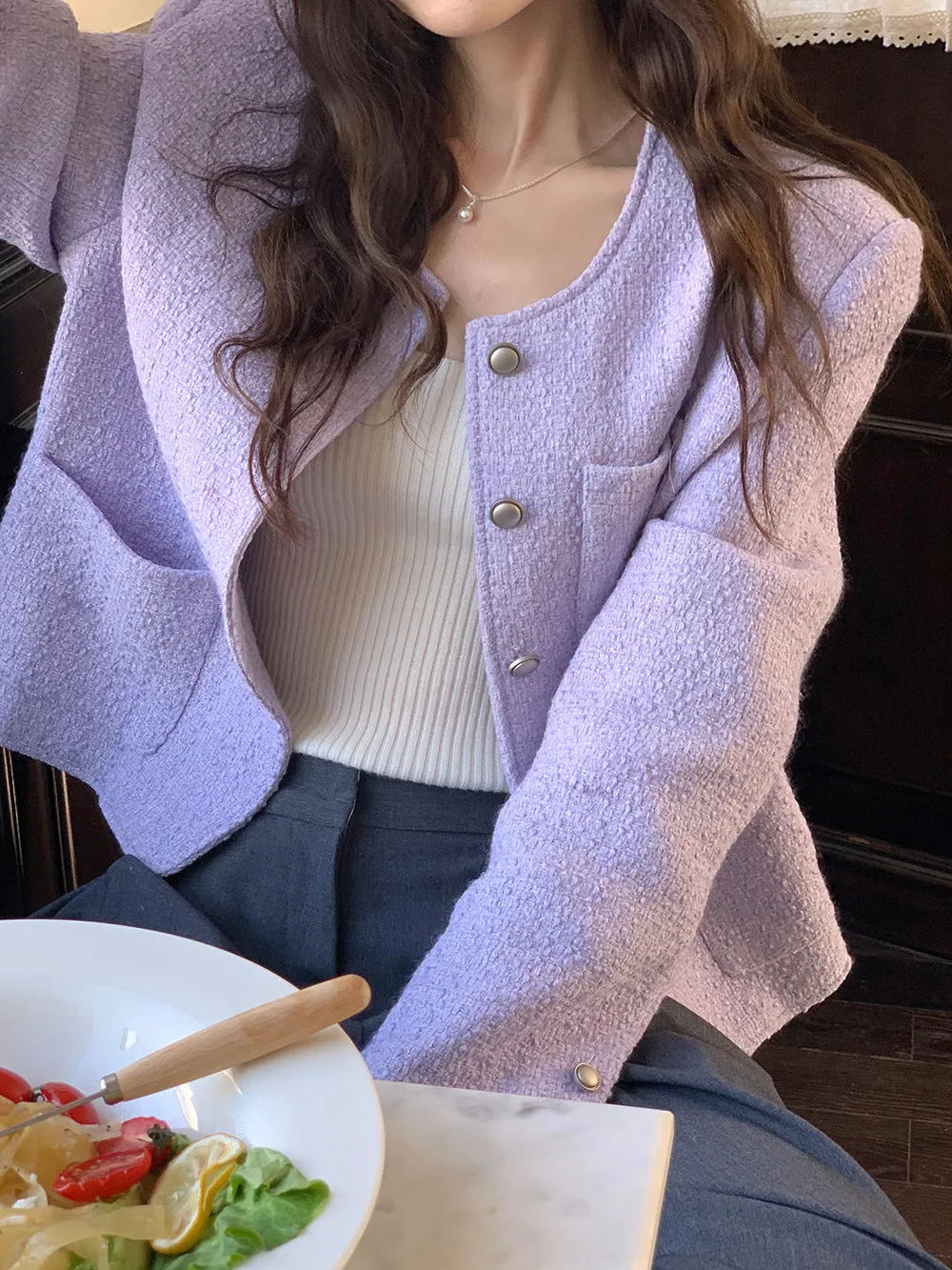 Vintage tweed Wool Single-breasted Suit Jacket
