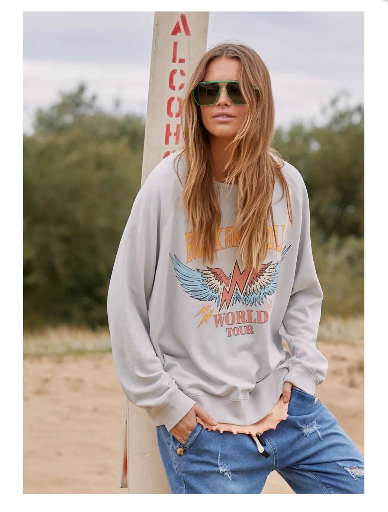 Vintage Wash Rock & Roll Jumper ~ Washed Black