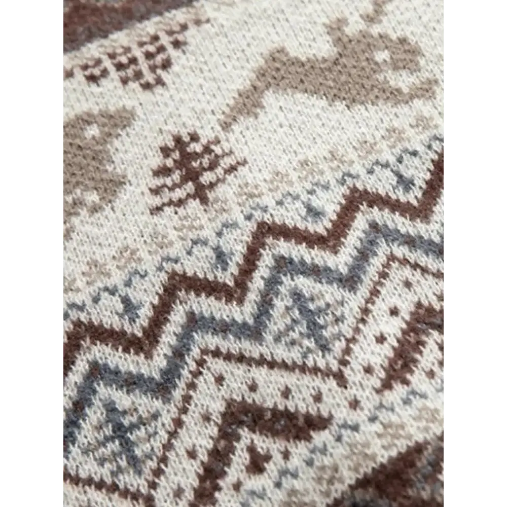 Vintage Y2K Knitted Sweater with Zigzag Pattern and Rabbits Design