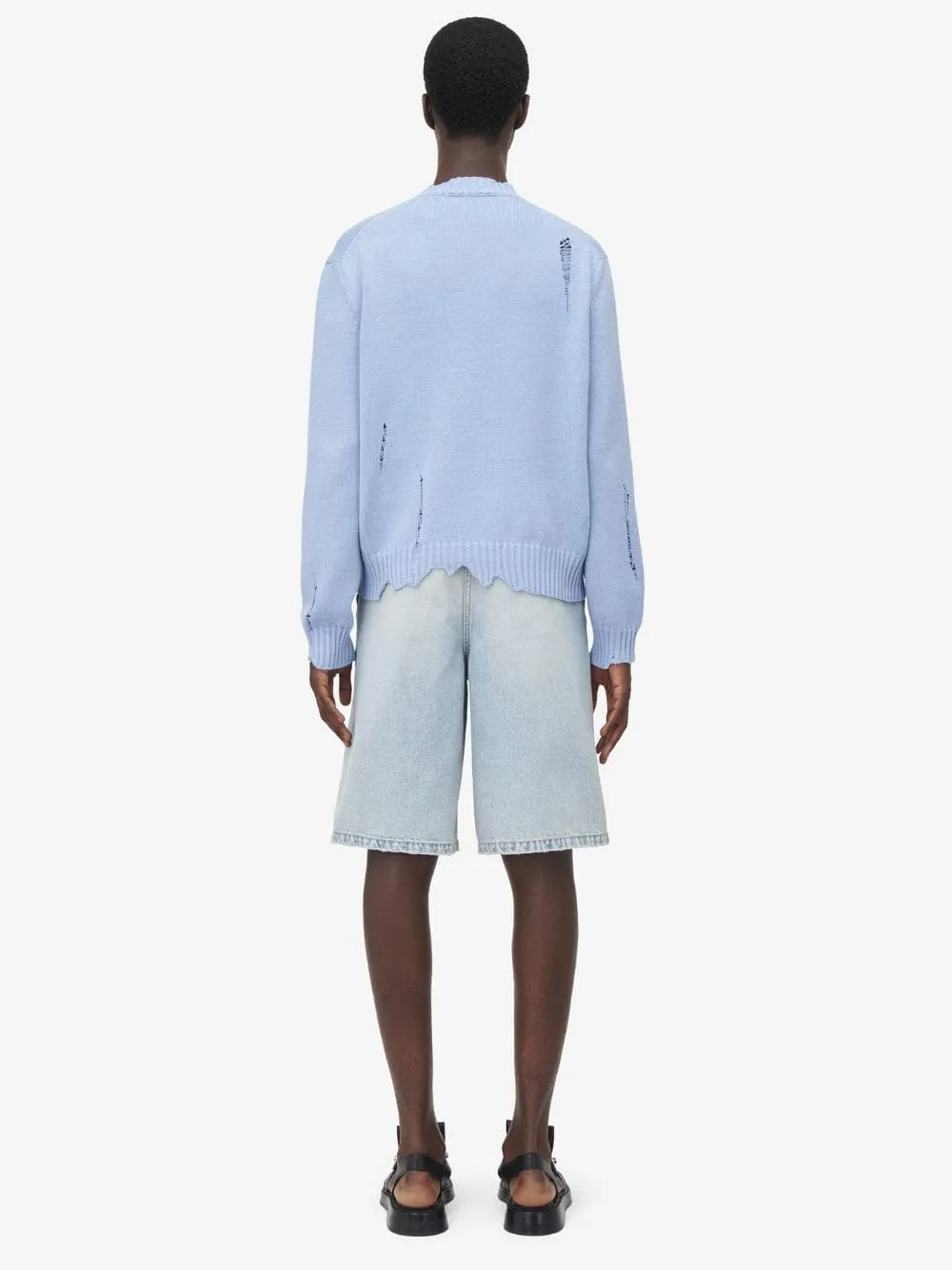 Washed Blue Stonewashed Denim Shorts