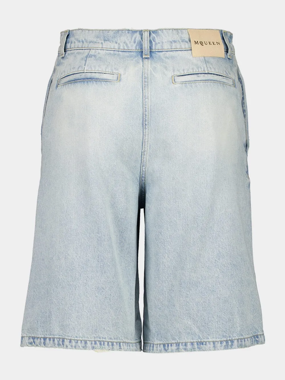Washed Blue Stonewashed Denim Shorts