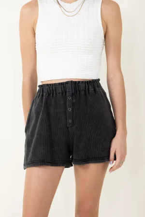 Washed Pull On Lounge Shorts for Women in Black | 35141W-BLACK