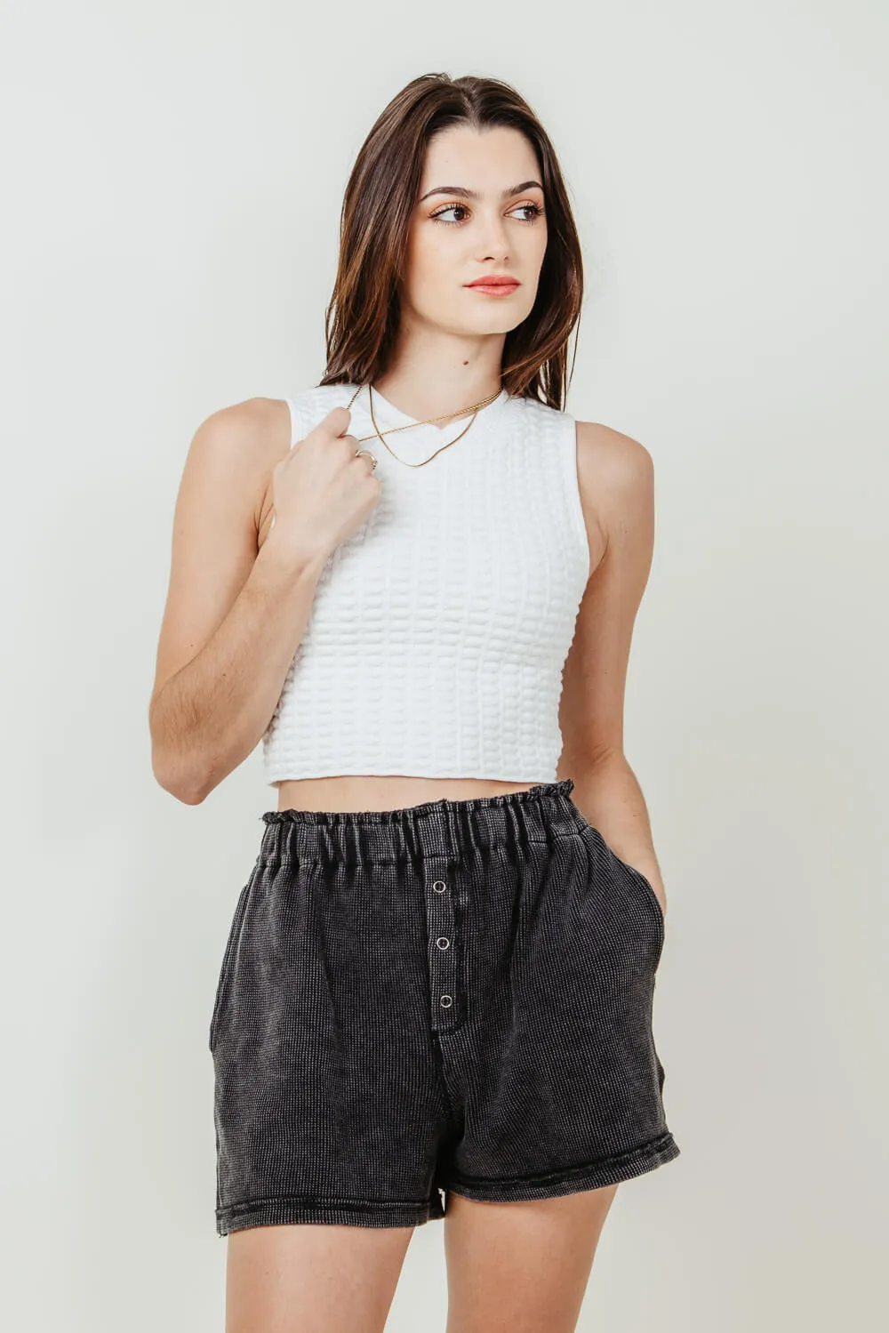 Washed Pull On Lounge Shorts for Women in Black | 35141W-BLACK