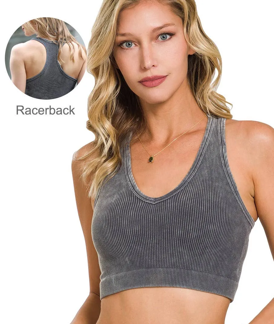 Washed rib Seamless Racerback Bra: CORAL FUCHSIA-149907